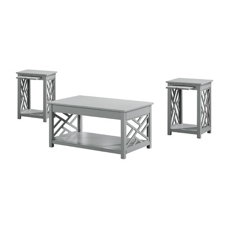 ALATERRE FURNITURE Coventry 36" Coffee Table and Two End Tables with Tray Shelf, Color: Gray ANCT0221440
